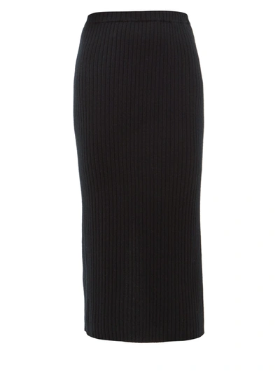 Allude Rib-knitted Cashmere Midi Skirt In Black