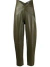 Attico Butterfly-insert High-waist Leather Trousers In Green