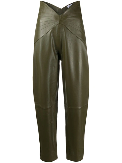 Attico Butterfly-insert High-waist Leather Trousers In Green