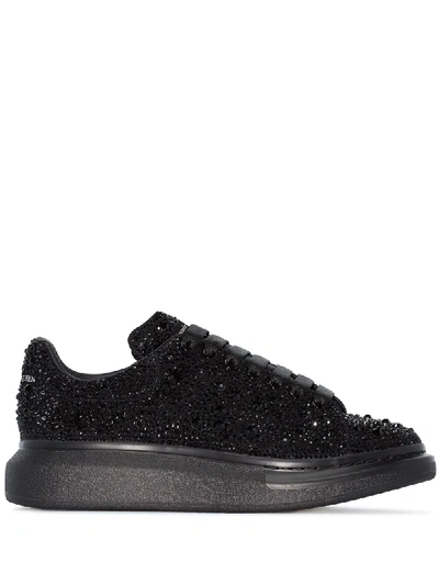 Alexander Mcqueen Raised-sole Crystal-embellished Leather Trainers In Black