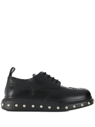 Alexander Mcqueen Studded Exaggerated-sole Leather Derby Shoes In Black