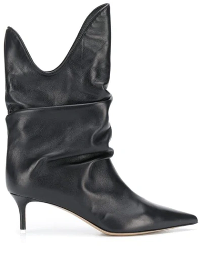 Attico Slouchy Point-toe Kitten-heel Leather Boots In Black