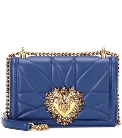Dolce & Gabbana Devotion Small Leather Shoulder Bag In Blue