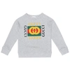 Gucci Kids' Long-sleeve Logo Sweatshirt, Size 4-10 In Light Grey/ Green/ Red