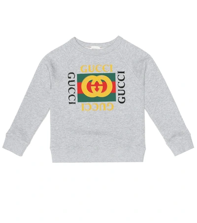 Gucci Kids' Long-sleeve Logo Sweatshirt, Size 4-10 In Light Grey/ Green/ Red
