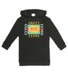 Gucci Kids' Hooded Sweatshirt Dress W/ Vintage Logo, Size 4-10 In Black/ Green/ Red