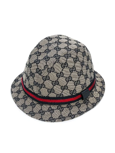 Gucci Kids' Gg Supreme Canvas Bucket Hat W/ Web Hat Band In Neutrals