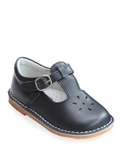 L'amour Shoes Girl's Joy Leather Cutout T-strap Mary Jane, Baby/toddler/kids In Navy