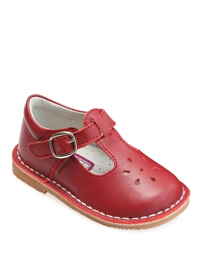 L'amour Shoes Girl's Joy Leather Cutout T-strap Mary Jane, Baby/toddler/kids In Red