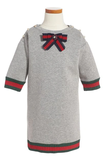 Gucci Kids' Web Bow Embellished Shirtdress In Grey Multi