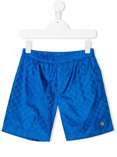 Gucci Kids' Gg Supreme Athletic Shorts, Size 4-12 In Blue
