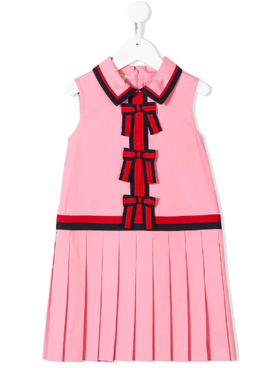 Gucci Kids' Sleeveless Web-trim Bow Dress In Pink