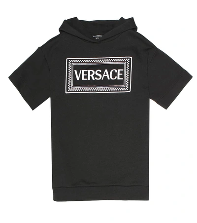 Versace Kids' Hooded Sweatshirt Logo Dress In Black