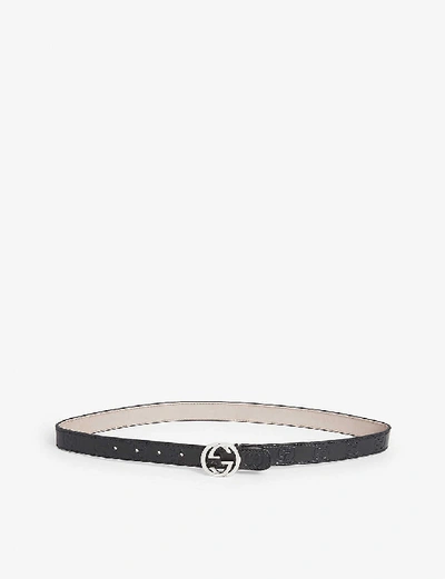 Gucci Kids' Leather Belt W/ Interlocking G Buckle In Black
