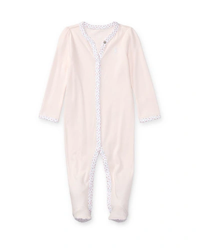 Polo Ralph Lauren Kids' Cotton Footie Pajamas With Floral Trim In Pink