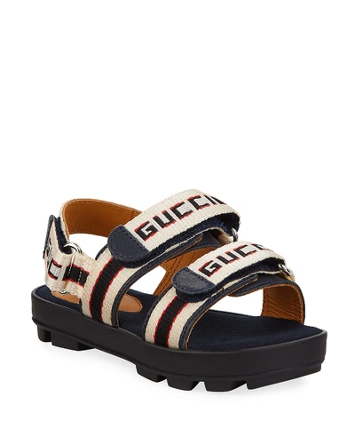 Gucci Sam Web Logo Grip-strap Sandals, Baby/toddler/kids In Gray