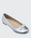 Elephantito Girl's Camille Metallic Leather Flat, Toddler/kids In Silver