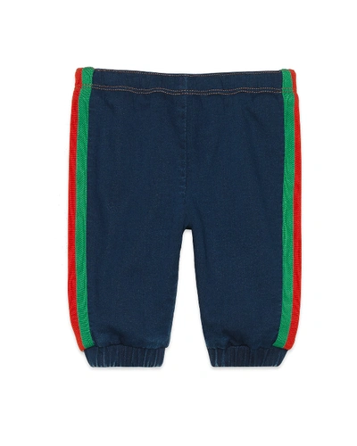 Gucci Denim Jogging Pants W/ Web Trim Sides In Blue