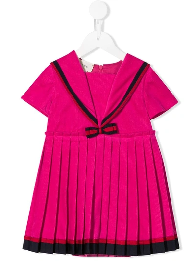 Gucci Babies' Web Trim Corduroy Dress W/ Sailor Collar, Size 6-36 Months In Pink
