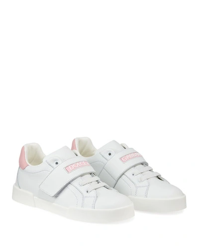Dolce & Gabbana Grip-strap Two-tone Leather Logo Sneakers, Toddler/kids In White/red