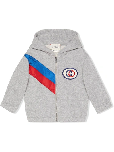 Gucci Babies' Hooded Zip-up Sweatshirt W/ Contrast Striping, Size 6-36 Months In Grey