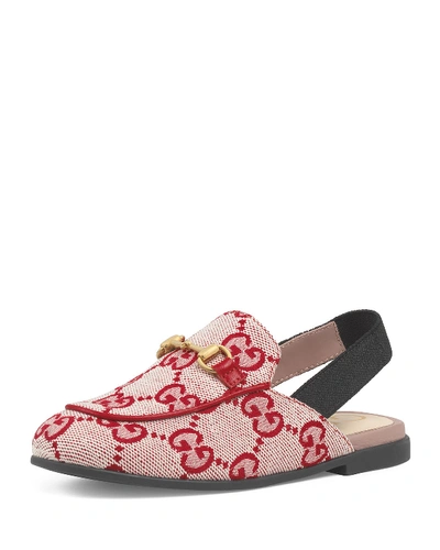 Gucci Princetown Gg Canvas Horsebit Mule Slides, Toddler/kids In Red