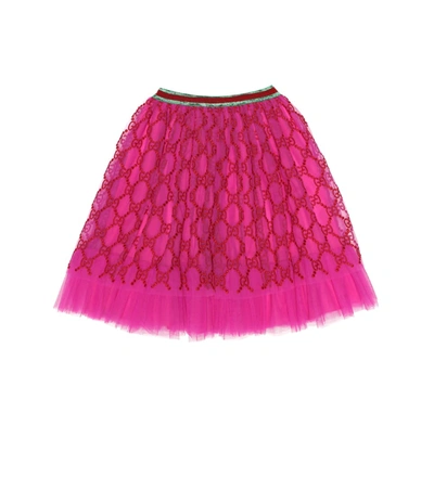 Gucci Kids' Girls' Iconic Embroidered Tulle Skirt, Size 4-12 In Pink