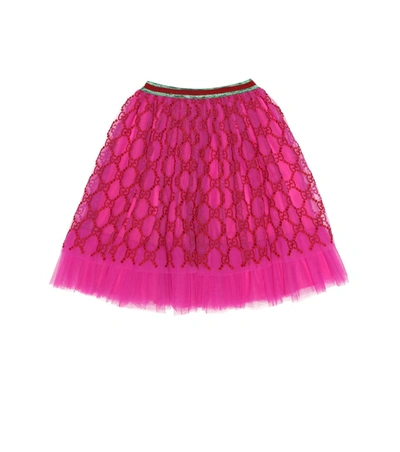 Gucci Girls' Iconic Embroidered Tulle Skirt, Size 4-12 In Pink