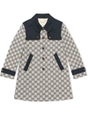 Gucci Kids' Gg Jacquard Gabardine Long Coat In Blue