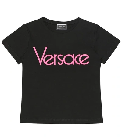 Versace Kids' Girl's Short-sleeve Logo Tee In Black/pink