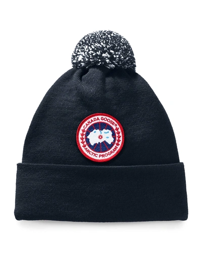 Canada Goose Kid's Logo Patch Pompom Hat In Blue