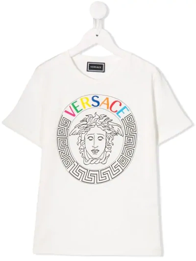 Versace Kids' Embroidered Logo Medusa T-shirt In White