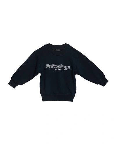 Balenciaga Kid's Logo Embroidered Sweatshirt In Navy