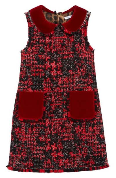 Dolce & Gabbana Kids' Girl's Sleeveless Tweed Dress W/ Velvet Details, Size 8-12 In Fantasia