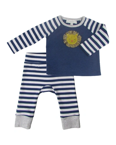 Albetta Babies' Velvet Lion Applique Top W/ Striped Pants In Navy