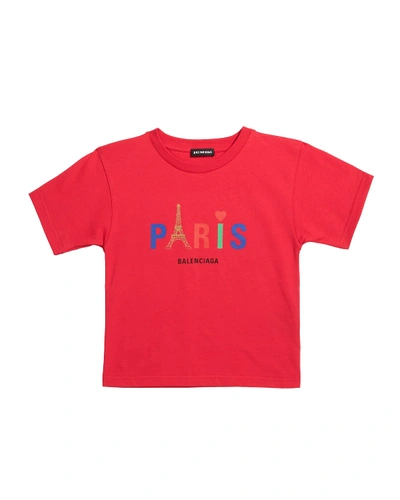 Balenciaga Kid's Paris Multicolor Icon Logo Short-sleeve T-shirt In Pink