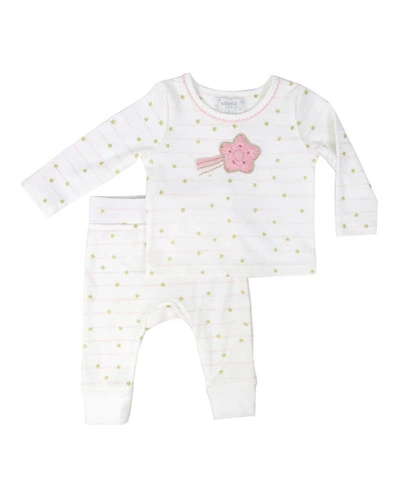 Albetta Kid's Stripe Stars Print Long-sleeve Top W/ Matching Pants In White/pink
