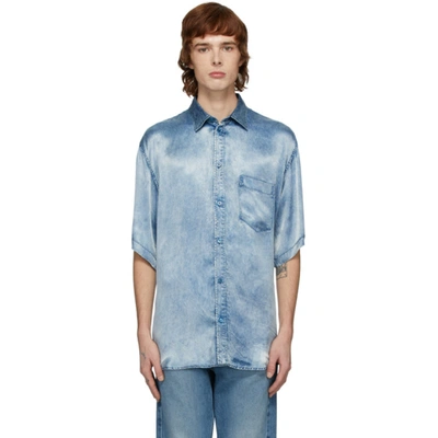 Balenciaga Men's Oversized Denim-print Satin Sport Shirt In 4256 Indigo