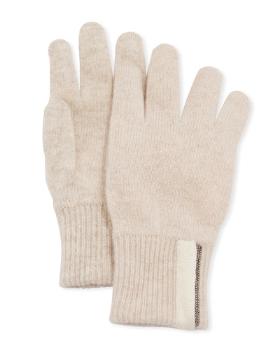 Brunello Cucinelli Kids' Girl's Cashmere Gloves With Monili In Gray