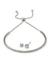 Helena Kids' Girl's Sterling Silver Cubic Zirconia Adjustable Bracelet W/ Matching Stud Earrings Set