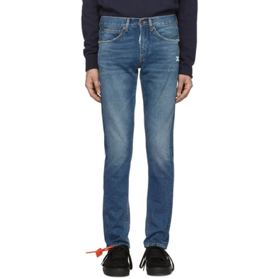 Off-white Stripe Print Straight Leg Jeans In Blue White