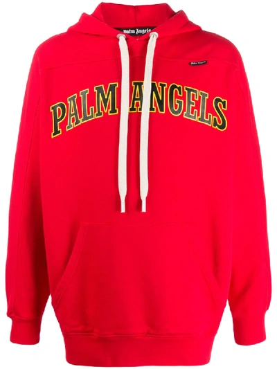 Palm Angels New College Logo Cotton Hoodie In Red