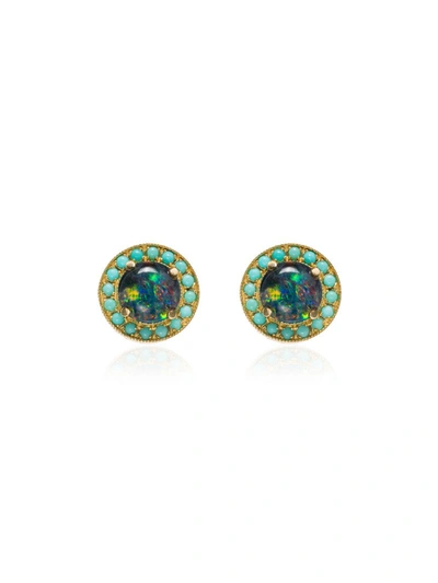 Andrea Fohrman 18kt Yellow Gold Opal Turquoise Frame Stud Earrings In Yellow Gold/blue