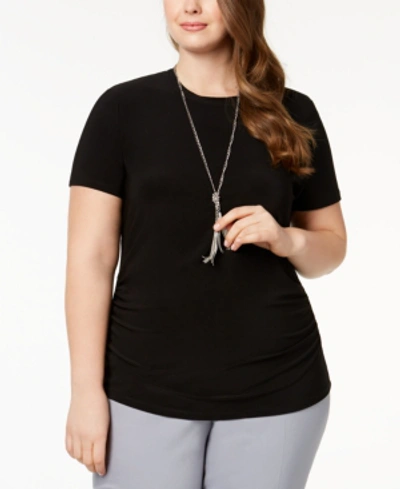Anne Klein Plus Size Shirred T-shirt In Black