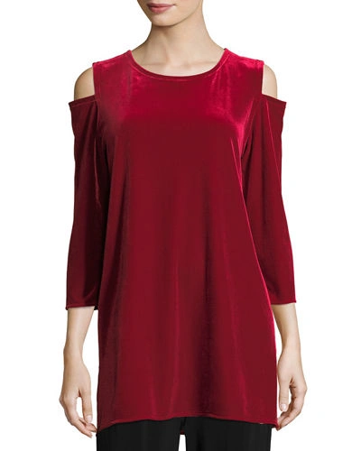 Caroline Rose Plus Size Stretch Velvet Cold-shoulder Tunic In Red