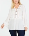 Seven7 Jeans Trendy Plus Size Crochet Lace-up Top In Gardenia Wash