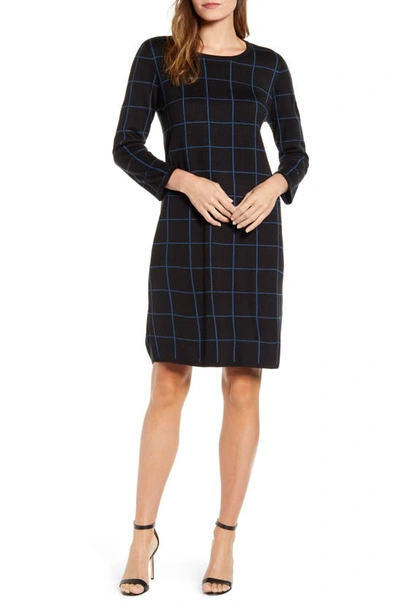 Anne Klein Windowpane Sweater Dress In Anne Black/ Spruce
