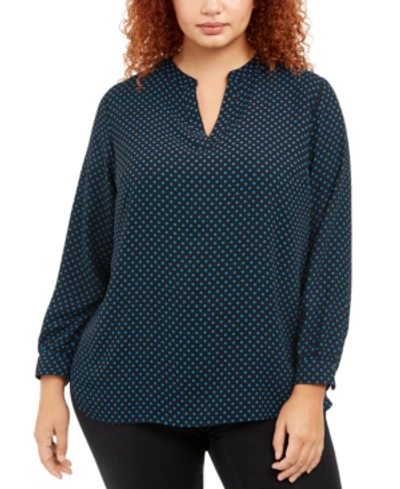 Anne Klein Plus Size Dot-print Top In Avalon/anne Black