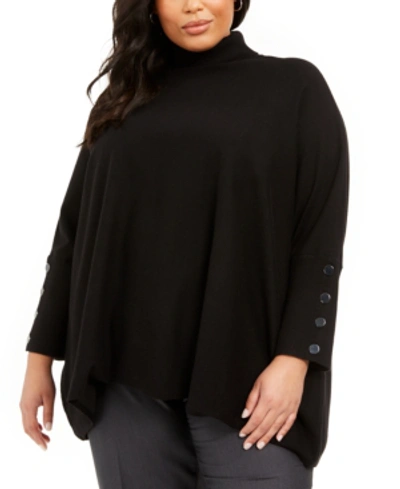Anne Klein Plus Size Button-sleeve Turtleneck Sweater In Anne Black