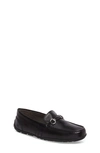 Geox Kids' Leather Moc Toe Loafer In Black/ Black